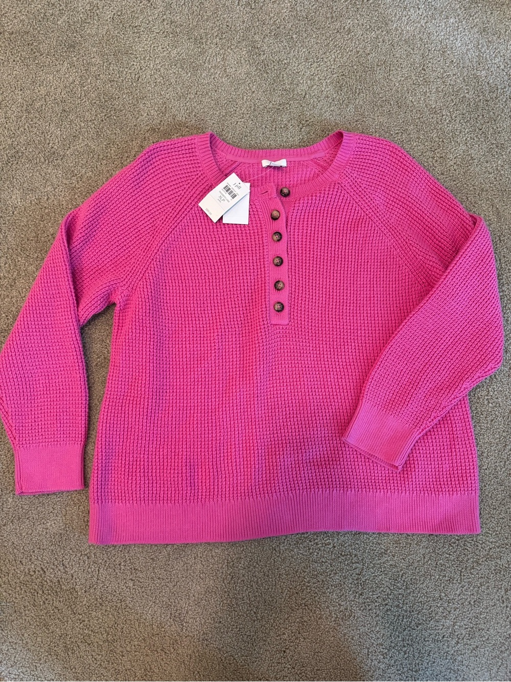 J. Jill Sweater Pink Henley Waffle Knit Button Raglan NWT Womens XL Petite